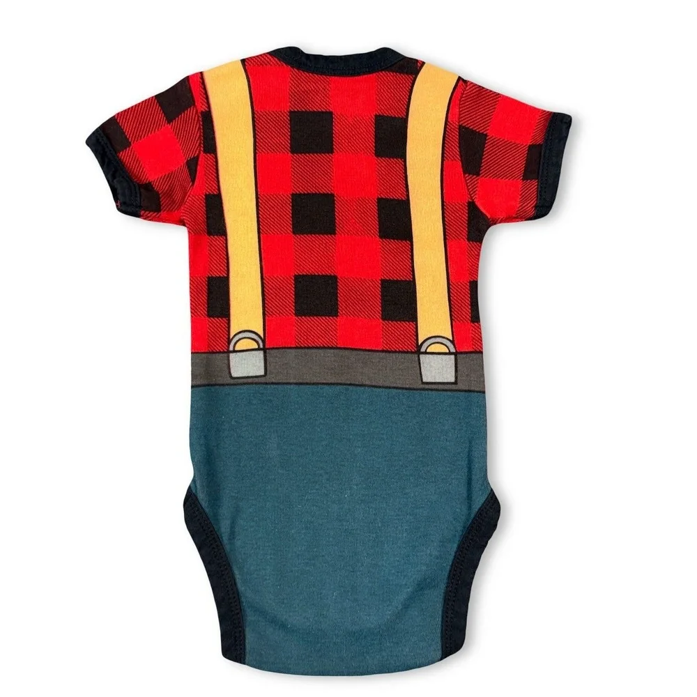 Lazy One Baby Creeper Bodysuit 6M Red Plaid Lumberjack Costume Suspenders Belt